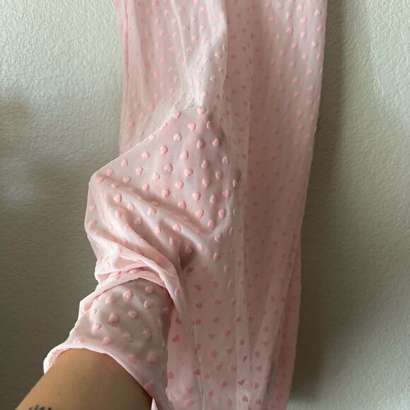 Y2K Daisy Fuentes Flocked Heart Mesh Fabric V-Neck Slip Dress Pink Size Large - Picture 3 of 6